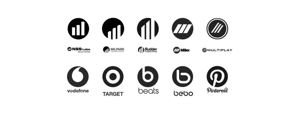 An image of 10 different brands with similar circular logos with very few differences between each of them.